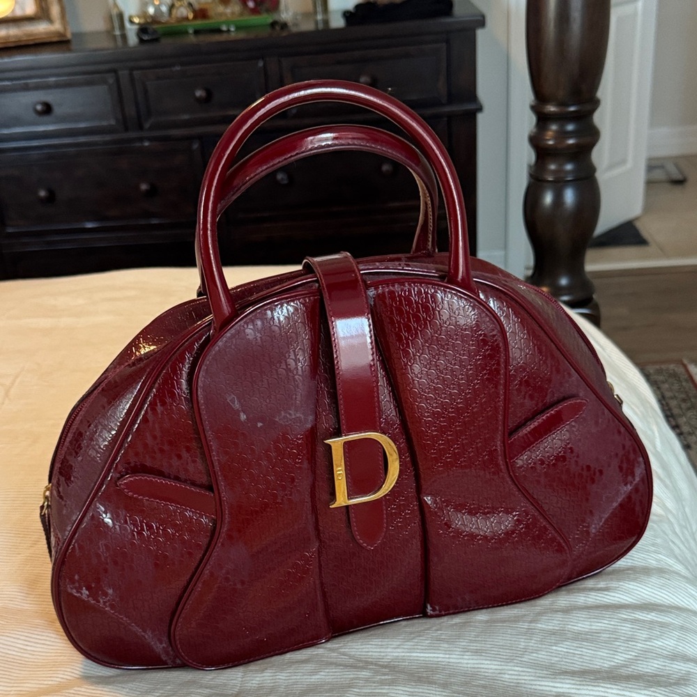 Dior Burgundy Satchel red patent leather Bag